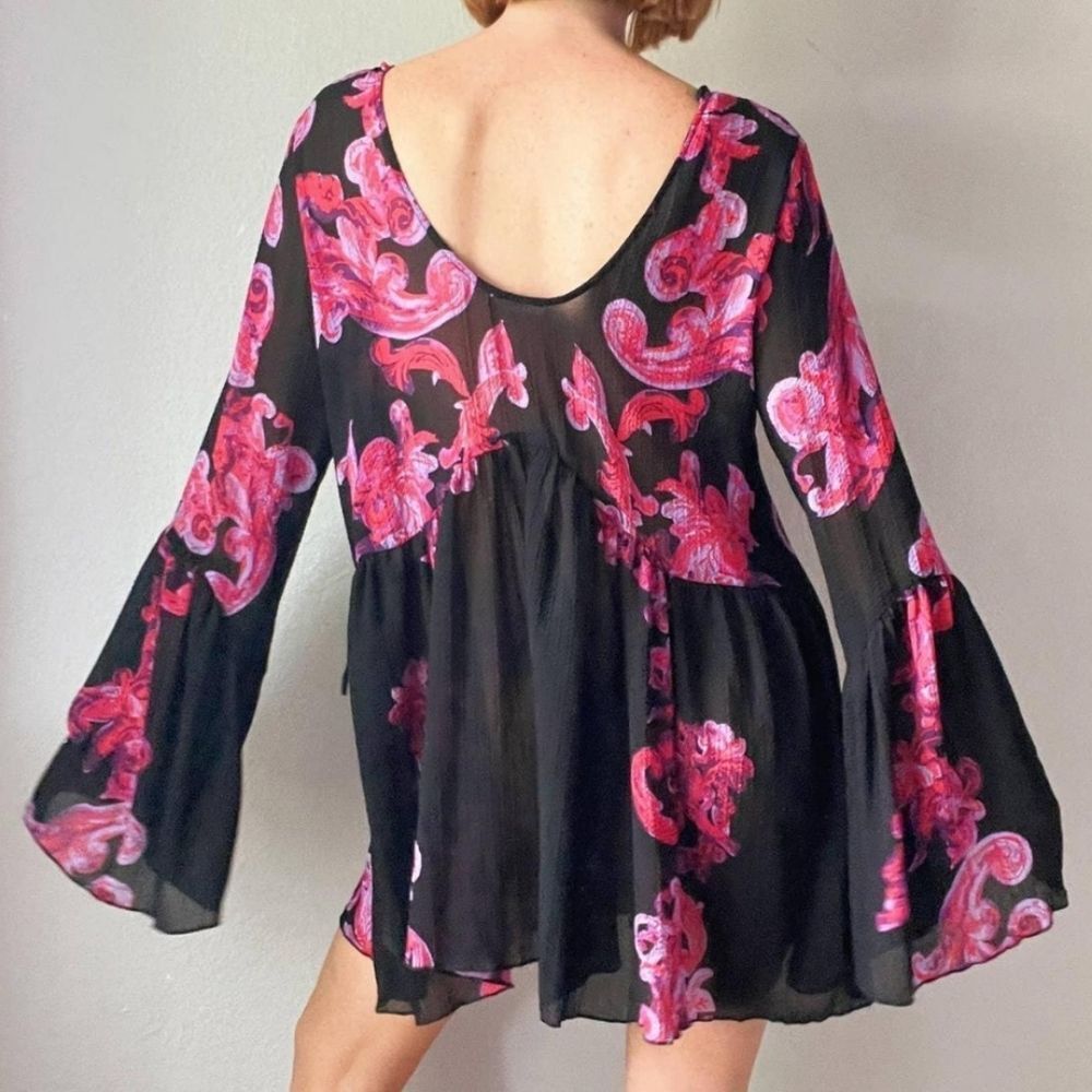 FREE PEOPLE INTAMATELY SYMPHONY Dark Garden Smock Dress Sz M Pink Black NWOT - Picture 4 of 10